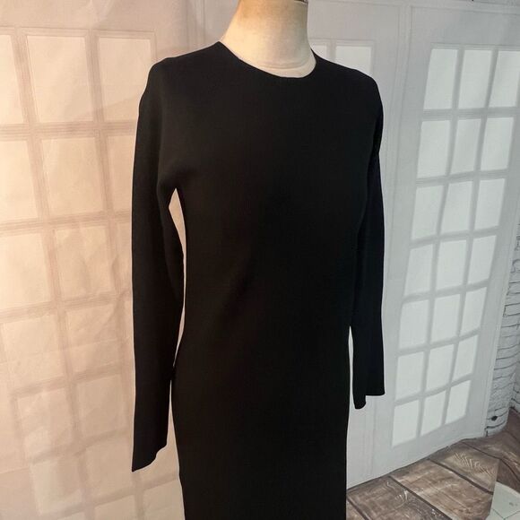 Vince Black Long Sleeve Crew Neck Pullover Ribbed Bodycon Dress Size Large - Picture 4 of 11